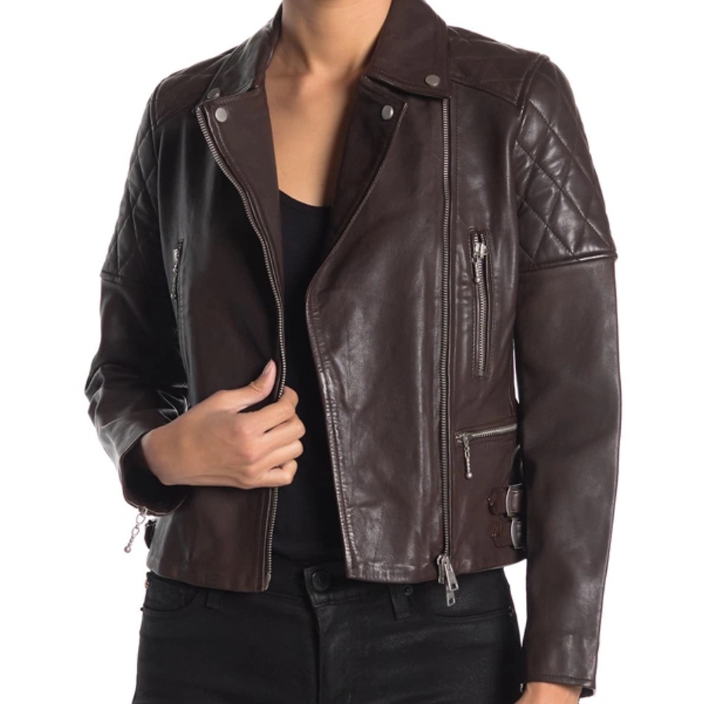 NEW All Saints Armstead Biker Leather Jacket in Oxblood size 8